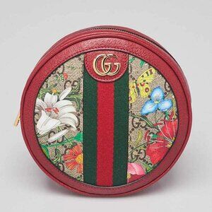 Gucci Red Leather GG Flora Coated Canvas Ophidia Round Mini Bag